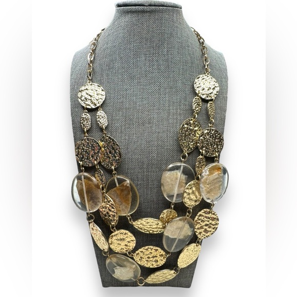 Graziano Gold Tone Lucite Mica Flake Multi Strand Adjustable Necklace - Picture 1 of 8